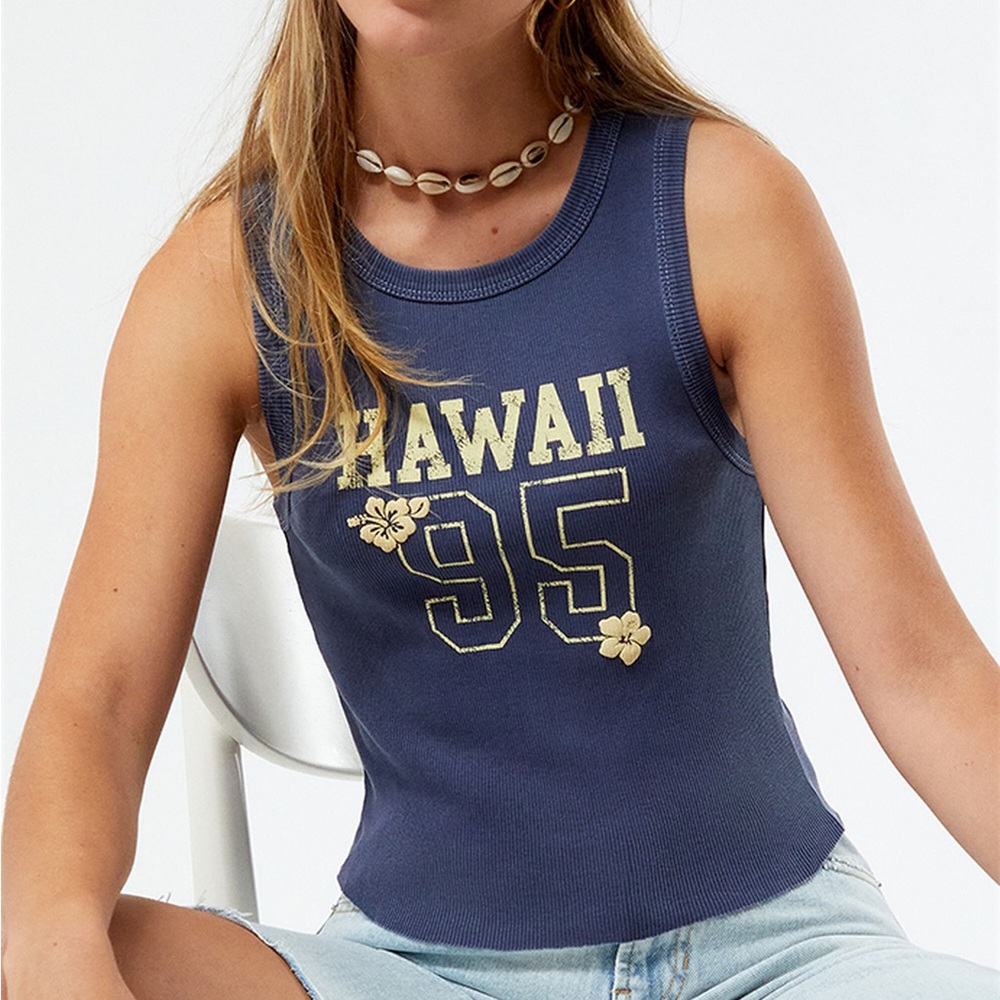 💙🆕PacSun Golden Hour Blue Hawaii 95 Fitted Tank Top ✨NWT✨